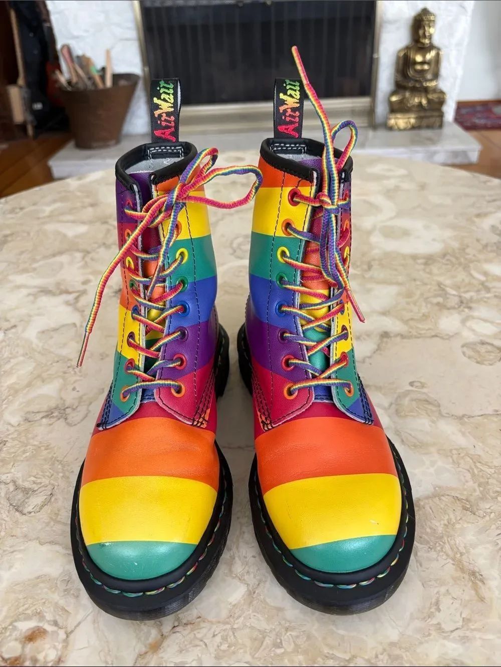 Dr. Martens 1460 Pride Multi Rainbow 🌈 Backhand Stripe 8-Eyelet Combat Boots - Picture 4 of 13
